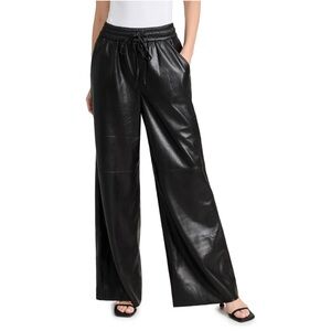 NWT GAP Pull-On Wide Leg Black Faux Leather Drawstring Pants Size XS